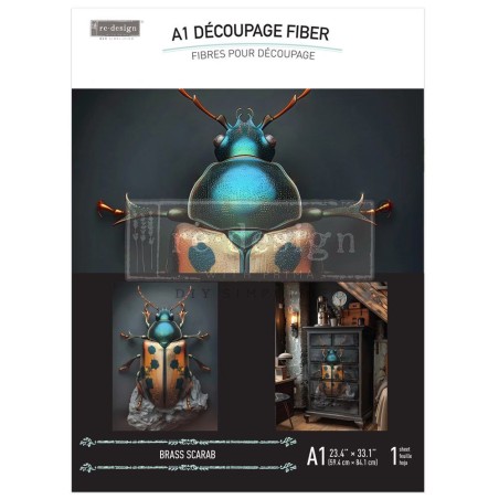 Brass Scarab. A1 Decoupage Fiber Paper Redesign.