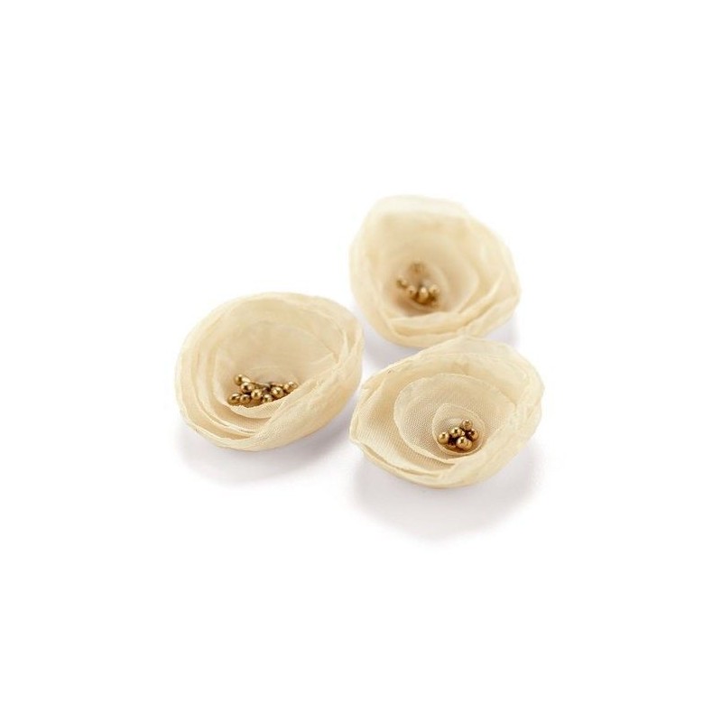 Flores de gasa. Beige. Basic Grey. Decoraciones, Flores