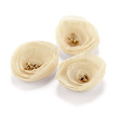 Flores de gasa. Beige. Basic Grey. Decoraciones, Flores