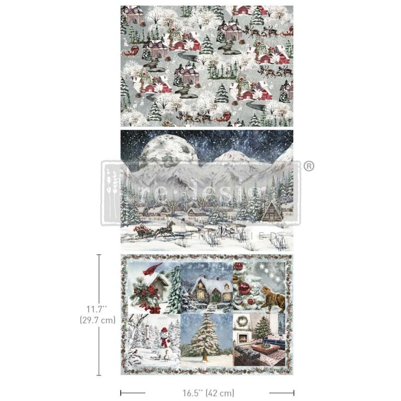 Snowfall Splendor.  A3 Decoupage Fiber Pack Redesign | L'aura Bella
