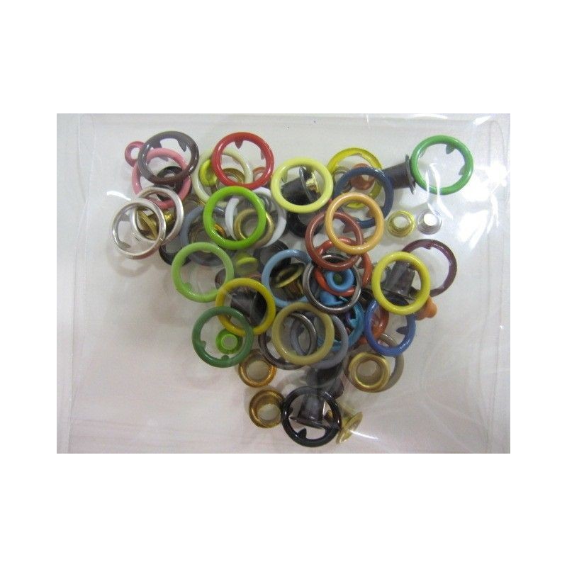 75 ojetes y ojales. Diferentes tamaños y colores. . Scrapbooking, Indispensables, Brads y eyelets
