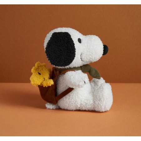 Snoopy con Woodstock en una mochila. Peluche Peanuts