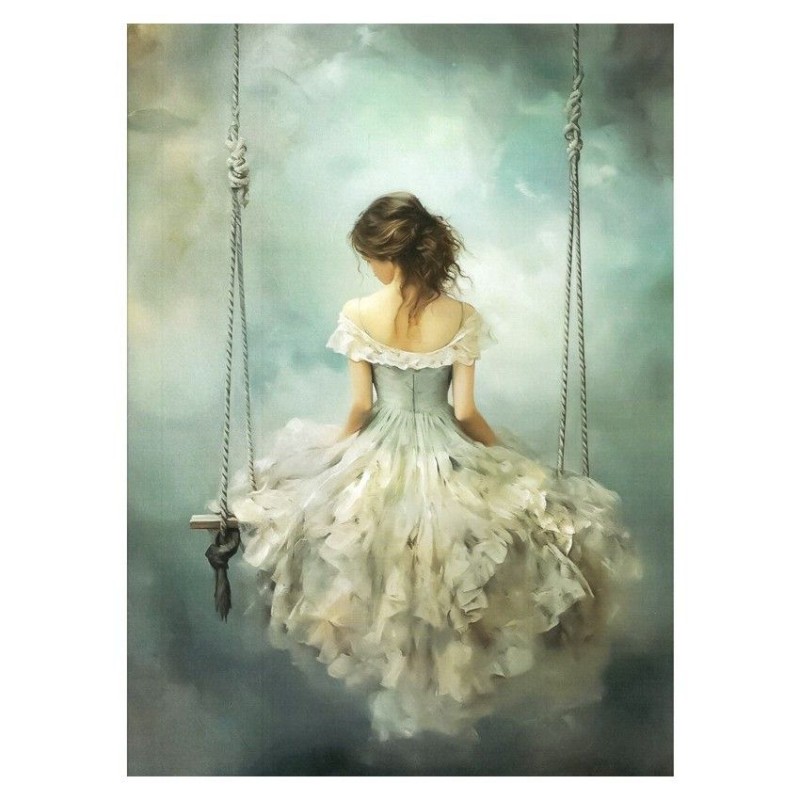 Dreamscape: Mujer en columpio. Papel de arroz 32x45cm | L'aura Bella