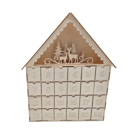 Calendario de Adviento con forma de casa con renos. 38x7.5x50cm