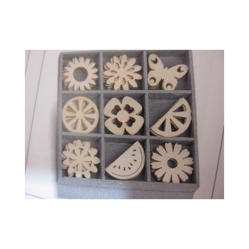 9 decoraciones madera. Frutas, flores, mariposa y sol. |L' aura Bella