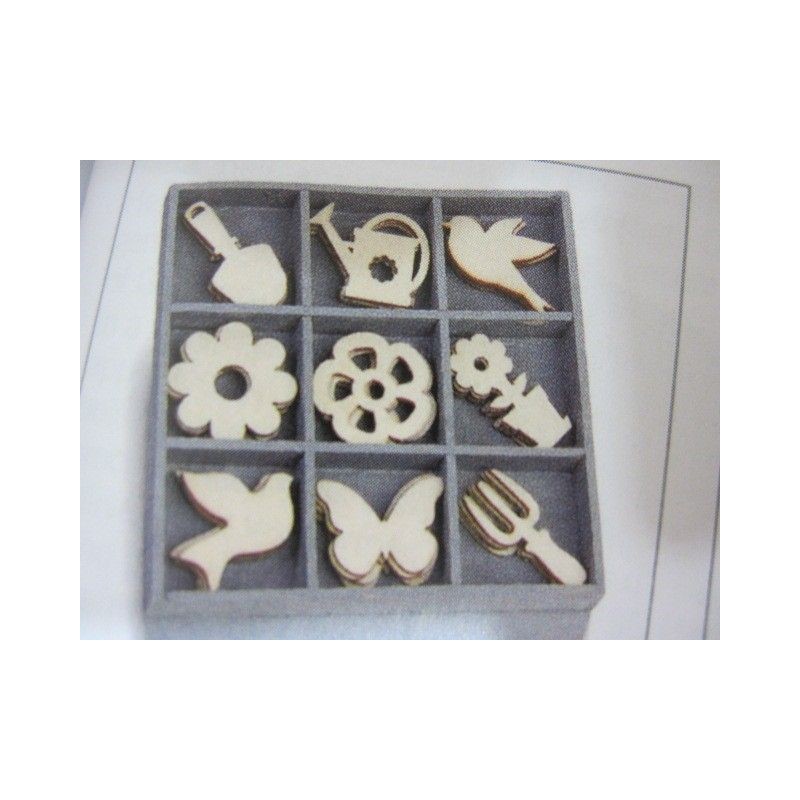 9 decoraciones madera. Temática jardín y pájaros. . Decoraciones, Formas, filigranas y palabras