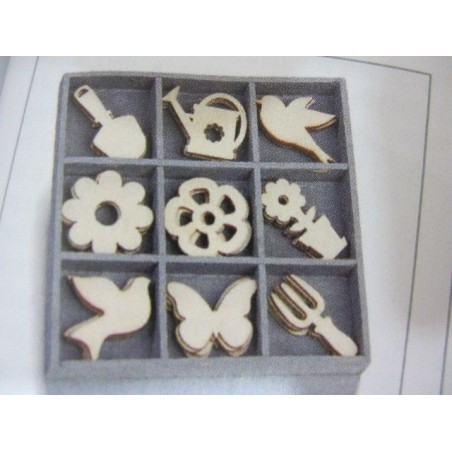 9 decoraciones madera. Temática jardín y pájaros