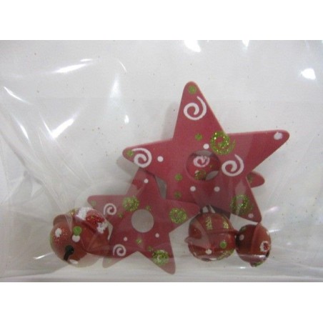 Pack: 3 estrellas de madera y tres cascabeles.