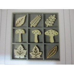 9 decoraciones de madera. Hojas y setas.. . Decoraciones, Formas, filigranas y palabras