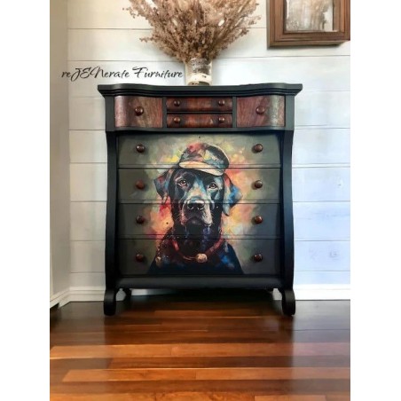 Painter Pup, labrador negro. Papel Tissue para Decoupage. Whimsykel Designs