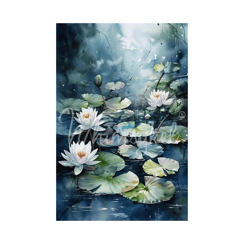 Blue Water Lilies. Papel Decoupage Whimsykel Designs | L'aura Bella