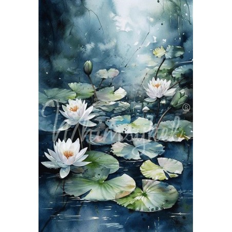 Blue Water Lilies. Papel Decoupage Whimsykel Designs | L'aura Bella
