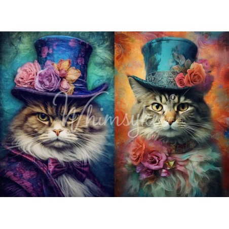 Duo Cats. Papel Tissue Decoupage Whimsykel Designs | L'aura Bella