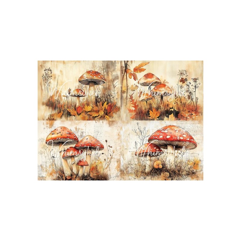 Fall Mushrooms. Papel Tisú Decoupage Whimsykel Designs | L'aura Bella