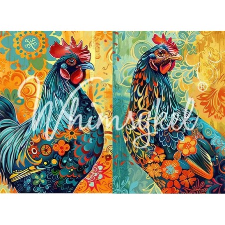 Whimsical Roosters. Papel Decoupage Whimsykel Designs | L'aura Bella