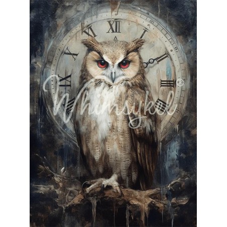 Timekeeper, búho. Papel Tisu Decoupage Whimsykel Designs | L'aura Bella