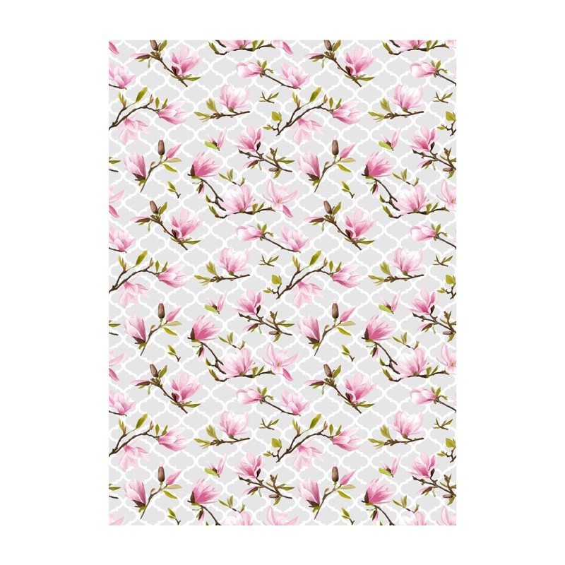 Magnolias sobre fondo gris Papel Arroz A3 Cadence PA558 | L'aura Bella