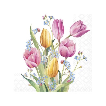 Servilleta decoupage: Tulips Bouquet, tulipanes 33x33cm | L'aura Bella