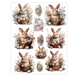 Conejitos, cestas y flores. Papel arroz 32x45cm TC351 | L'aura Bella