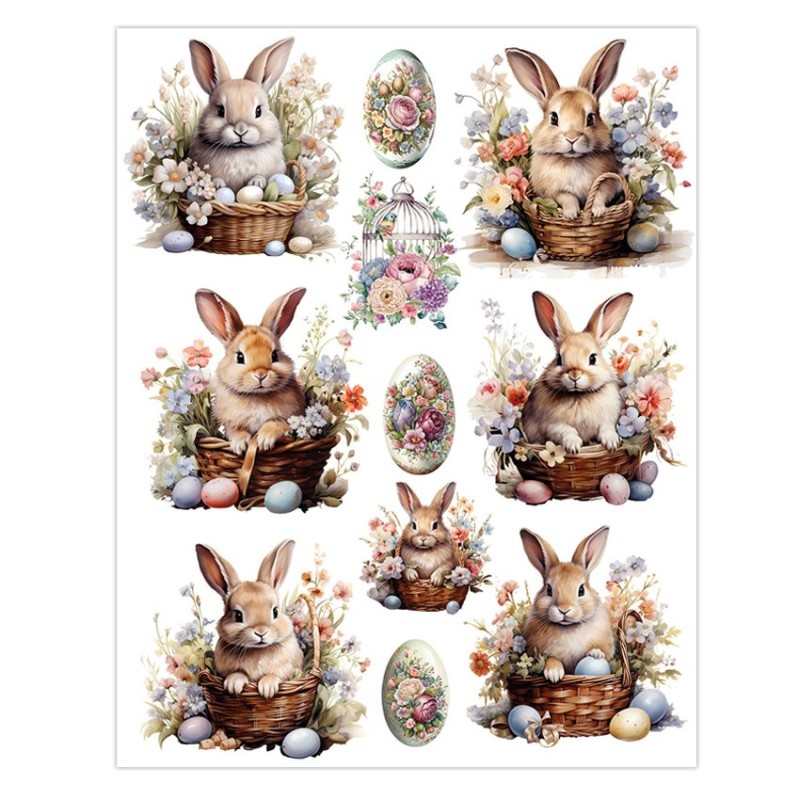 Conejitos, cestas y flores. Papel arroz 32x45cm TC351 | L'aura Bella