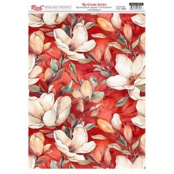 Magnolias en fondo rojo. Papel arroz 29.7x42cm. 17823 | L'aura Bella