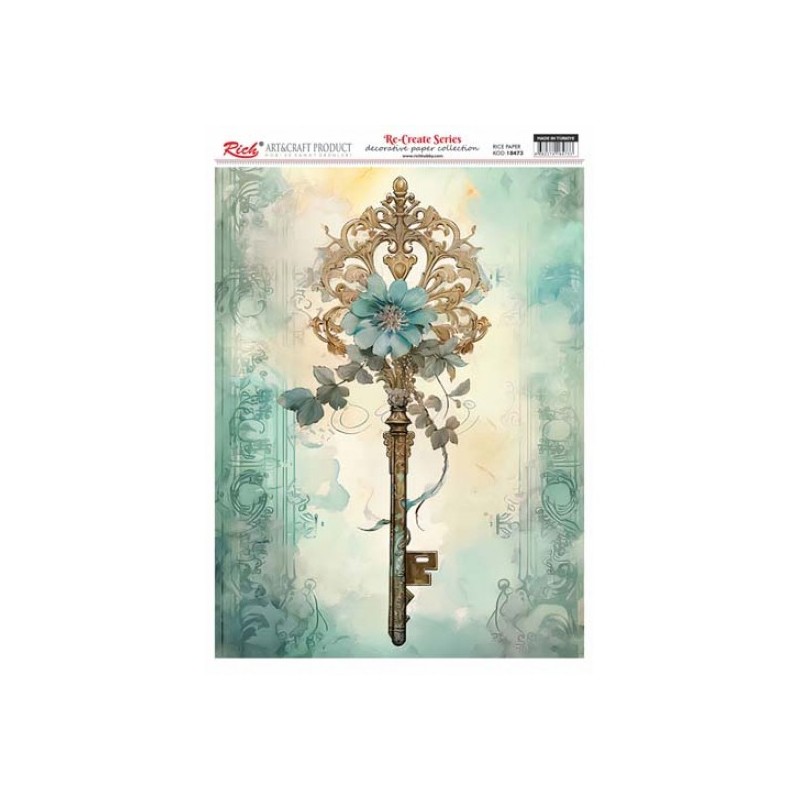 Llave con flor. Papel de arroz 29.7x42cm. 18473 | L'aura Bella