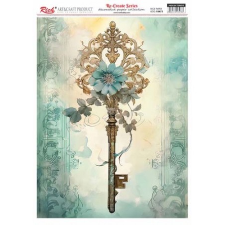 Llave con flor. Papel de arroz 29.7x42cm. 18473 | L'aura Bella