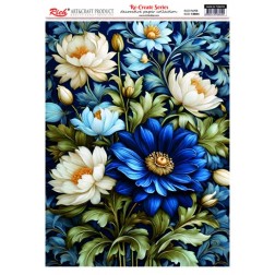 Flores azules y blancas. Papel de arroz 29.7x42cm 18473 | L'aura Bella