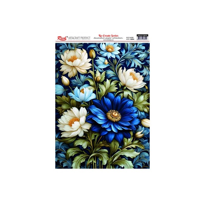 Flores azules y blancas. Papel de arroz 29.7x42cm 18473 | L'aura Bella