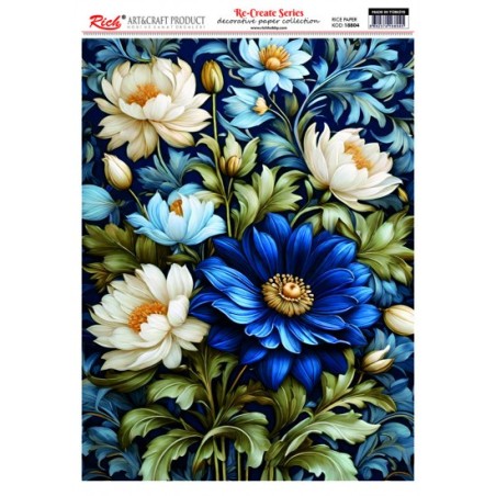 Flores azules y blancas. Papel de arroz 29.7x42cm 18473 | L'aura Bella