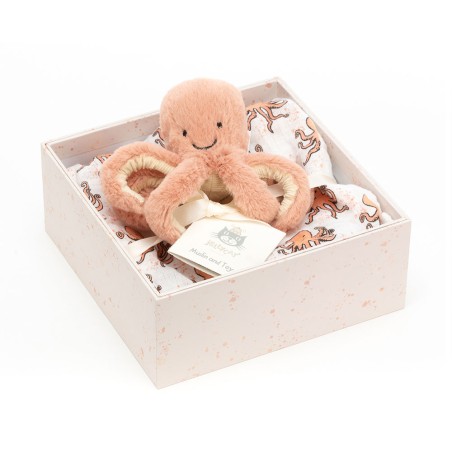 Odell Octopus Gift Set. Set de regalo para bebé: muselina y peluche. OD2SET. Jellycat Baby