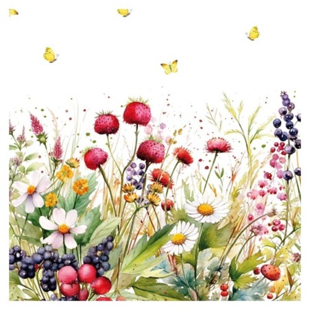 Servilleta decoupage: Flores y Bayas. 33x33cm | L'aura Bella