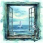 Servilleta para decoupage: Ventana abierta con vistas al mar y a un velero. 33x33 cm Servilleta para decoupage: Ventana abierta con vistas al mar y a un velero. 33x33 cm