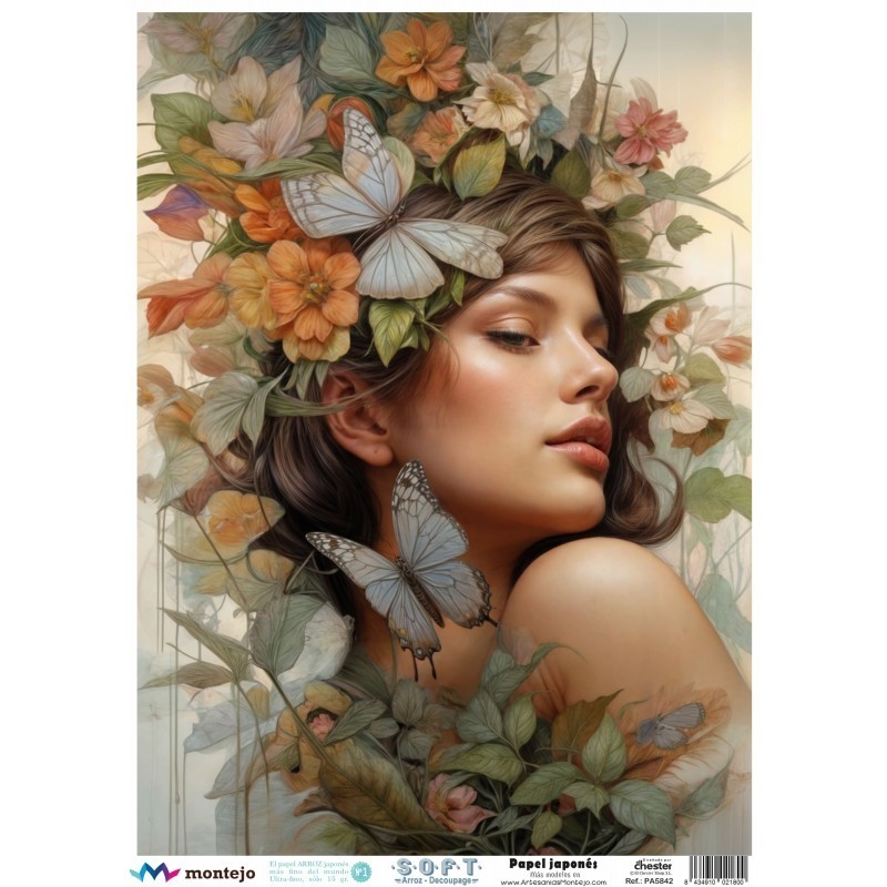 Mujer con flores. Papel arroz SOFT japonés, A3 SPA5842 | L'aura Bella