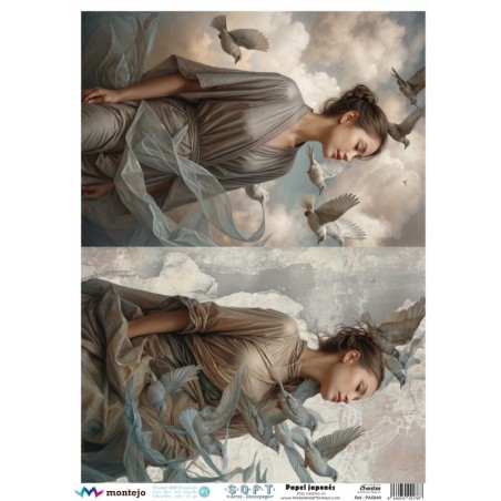Mujeres y pájaros. Papel arroz SOFT japonés A3 SPA5840 | L'aura Bella