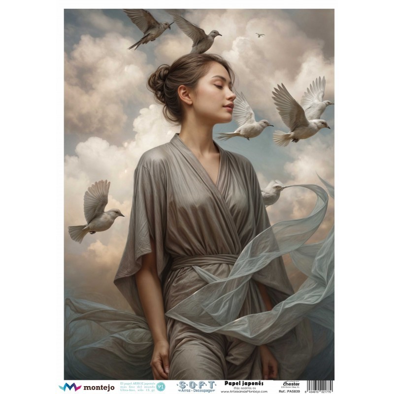 Mujer y pájaros 1. Papel arroz SOFT japonés A3 SPA5839 | L'aura Bella