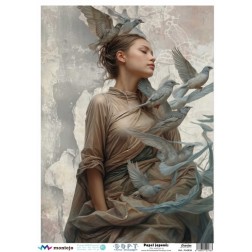 Mujer y pájaros. Papel arroz SOFT japonés A3 SPA5838 | L'aura Bella
