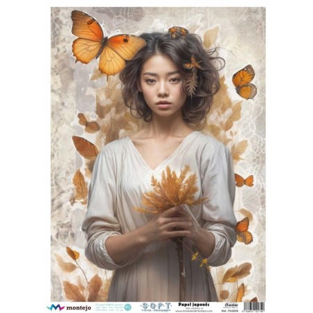 Mujer y mariposas. Papel arroz SOFT japonés A3 SPA5836 | L'aura Bella