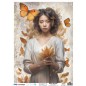 Mujer con mariposas 2. Papel de arroz SOFT japonés, A3.