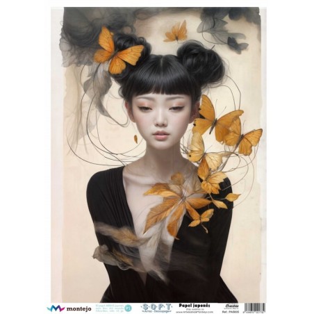 Mujer y mariposas. Papel arroz SOFT japonés A3 SPA5835 | L'aura Bella