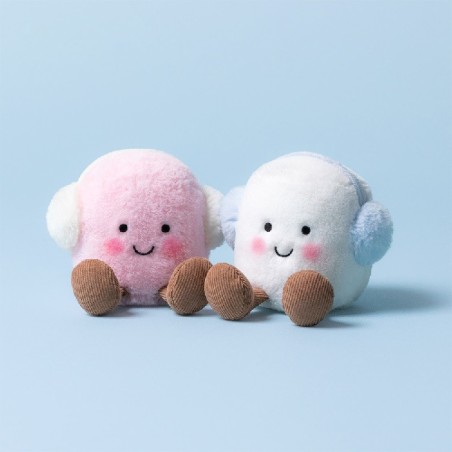 Amuseables Toastie Pink and White Marshmallows, nubes felices con orejeras. Peluche Jellycat. A6MPWT