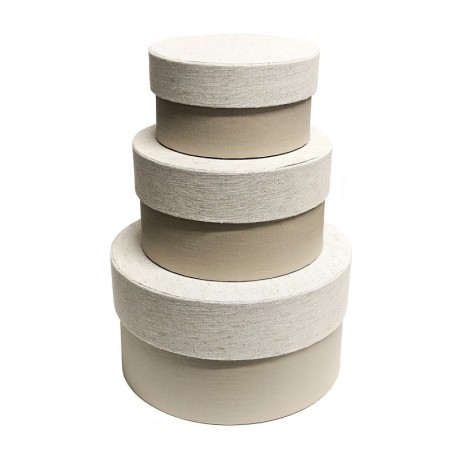 LINNE ROUND. Set de 3 cajas redondas con tapas forradas de lino
