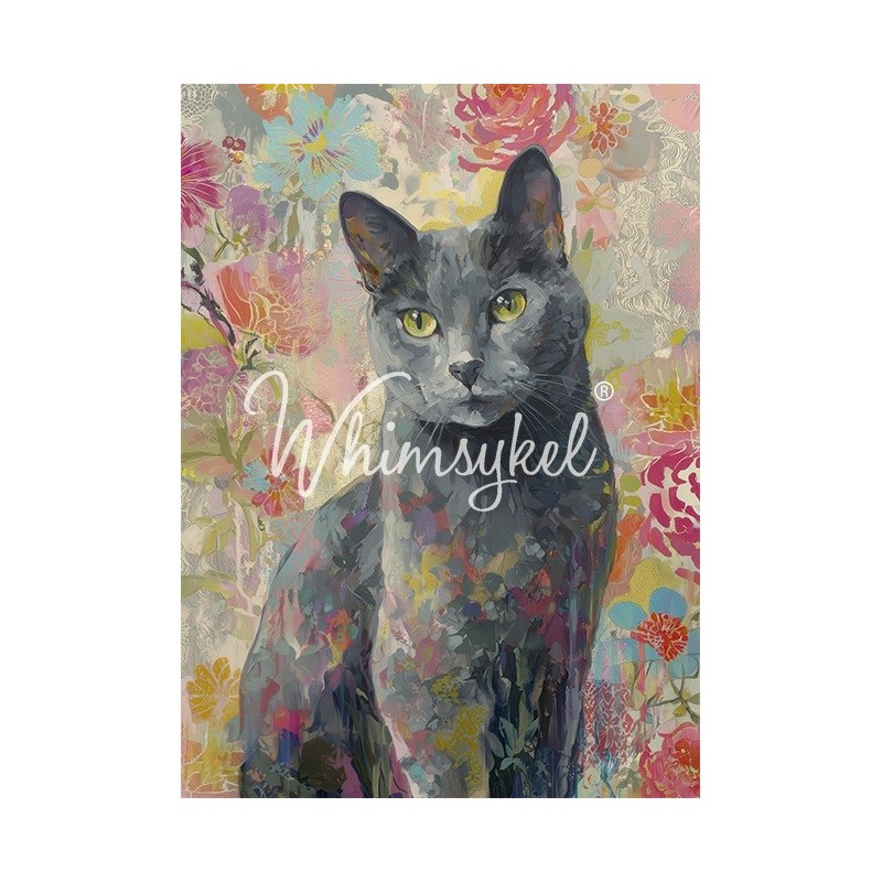 Gato Gris. Papel Tisú Decoupage. Whimsykel Designs | L'aura Bella