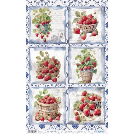 Strawberries III. Papel de arroz. 54x33cm. PFY13754 | L'aura Bella