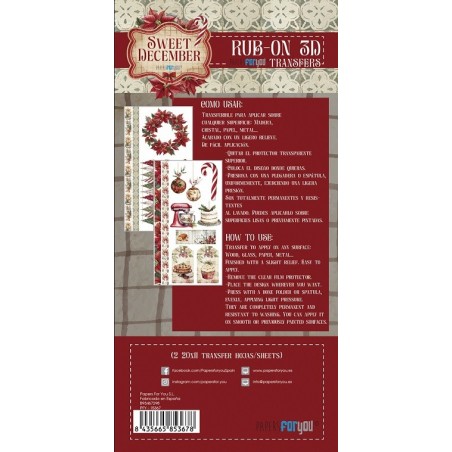Sweet December. Rub On Transfers 12x25cm. 2 Hojas. PFY-15367
