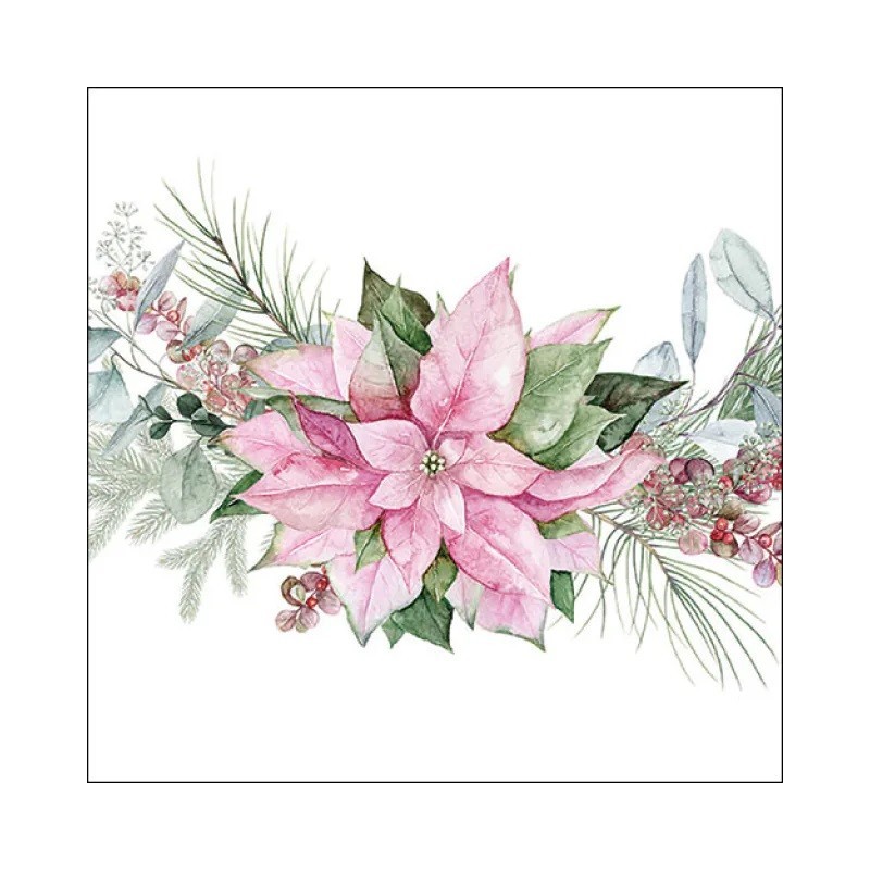 Servilleta para decoupage: Poinsettia Rosa. 30x30 cm