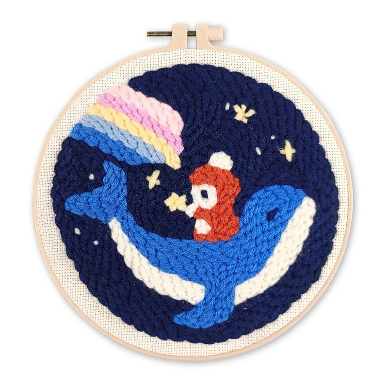 Punch Needle: Ballena y niño. Kit de manualidades DIY Punch Needle: Ballena y niño. Kit de manualidades DIY