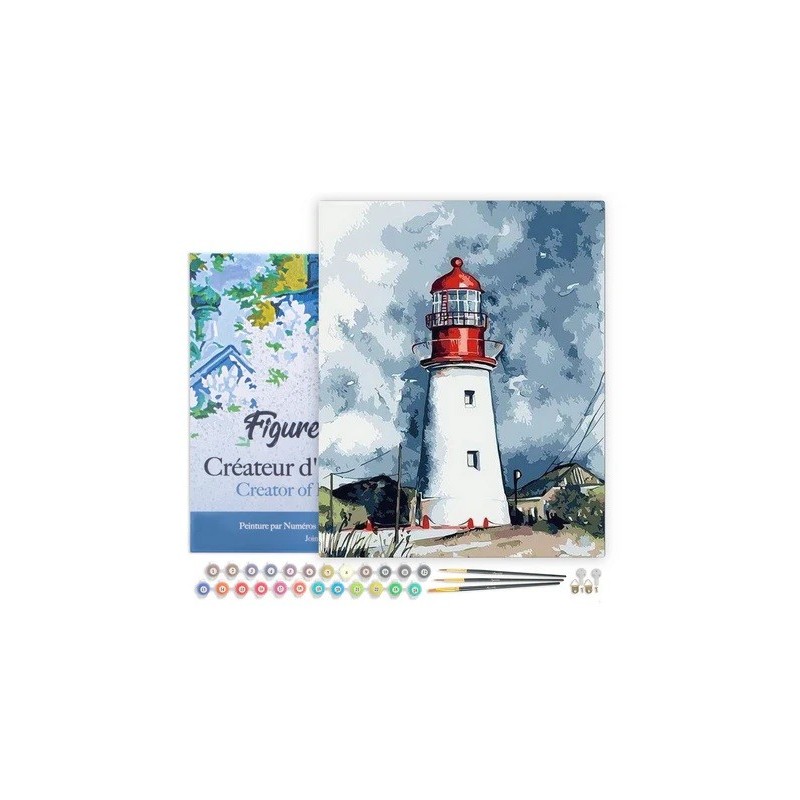 Pintar por números: Faro y cielo tormentoso. 40 x 50 cm. Lienzo sobre Bastidor. Figured'Art