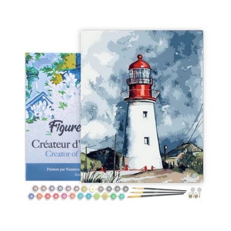 Pintar por números: Faro y cielo tormentoso. 40 x 50 cm. Lienzo sobre Bastidor. Figured'Art