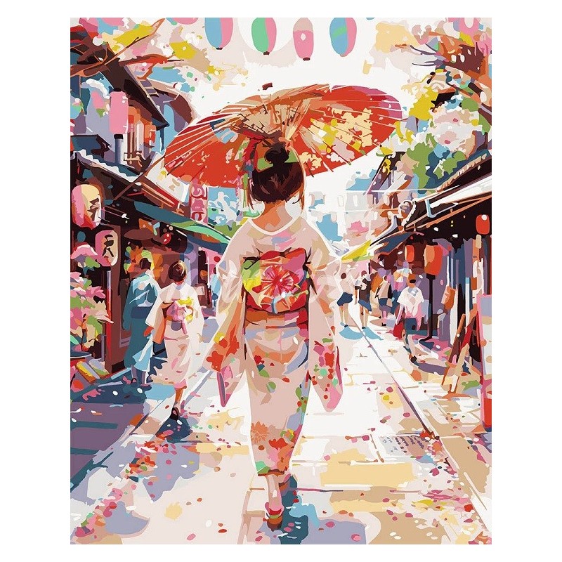 Pintar por números: Chica con Yukata en la Calle Festiva. 40 x 50 cm. Lienzo sobre Bastidor. Figured'Art Pintar por números: Chica con Yukata en la Calle Festiva. 40 x 50 cm. Lienzo sobre Bastidor. Figured'Art